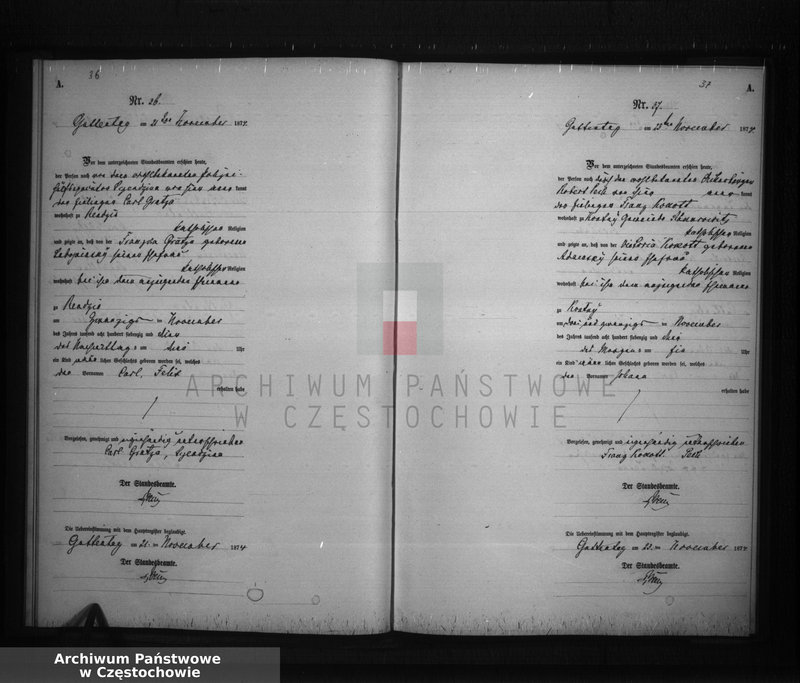 image.from.unit.number "Geburts - Neben Register der Standesamt Guttentag für der Jahre 1874."