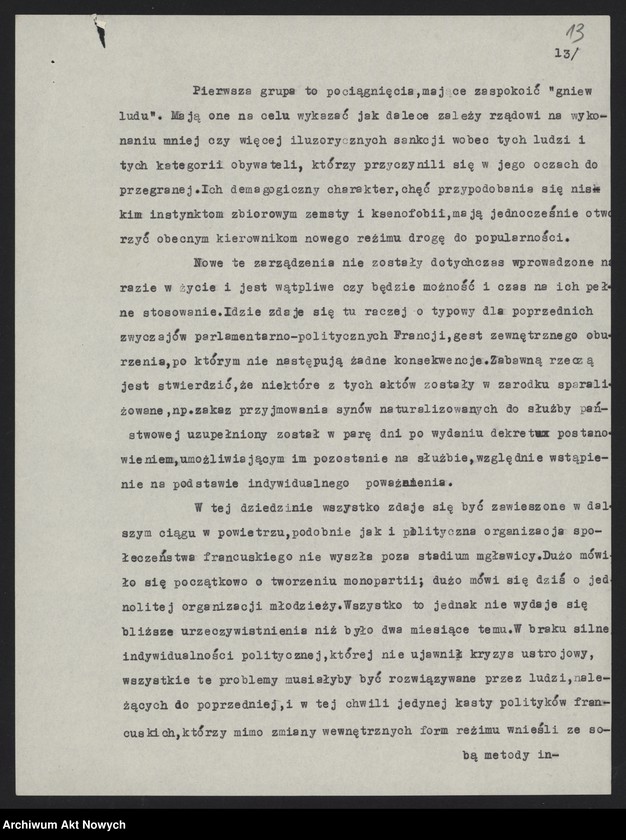 image.from.unit.number "Referat o sytuacji wewnętrznej we Francji po zawarciu zawieszenia broni z Niemcami (Autora nie ustalono, na pierwszej stronie napis - S. Elka)"