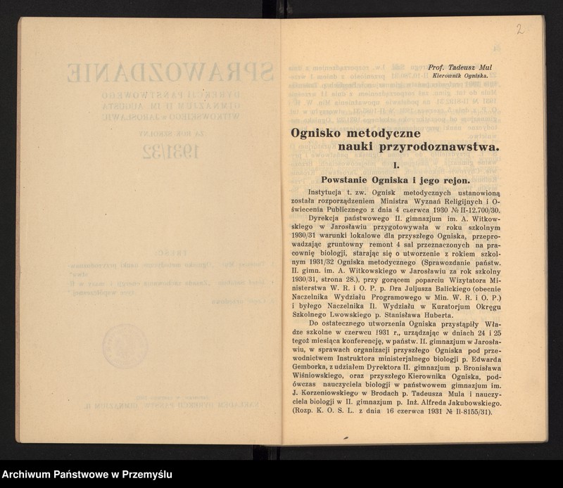 image.from.unit.number "Państwowe Gimnazjum II im. Augusta Witkowskiego w Jarosławiu. Sprawozdanie za rok szkolny 1931/32"