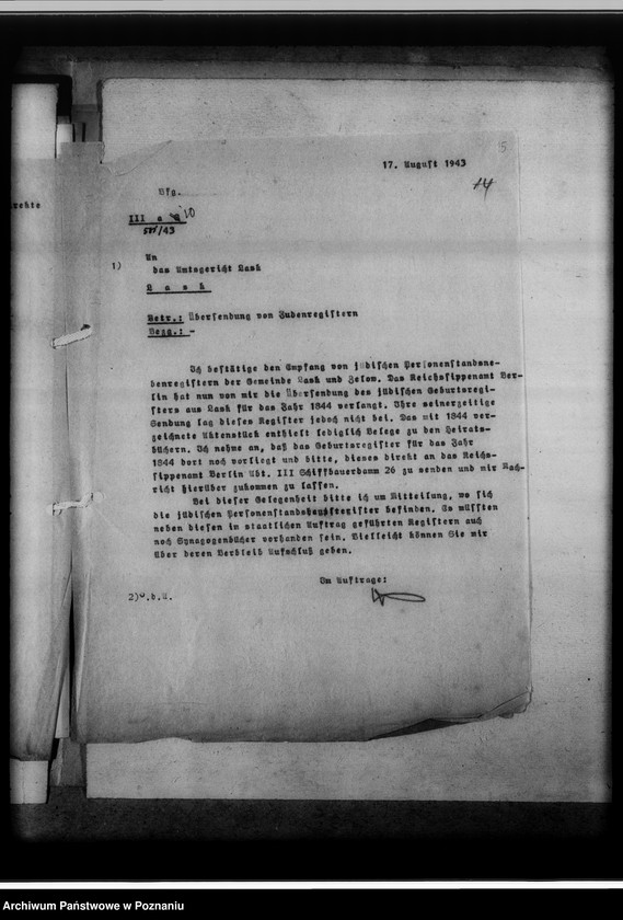 Obraz 19 z jednostki "Register der Juden, Dissidenten und Kirchenbuchduplikate, Pfarrarchive und Kirchenbücher [dotyczy terenu województwa łódzkiego]"