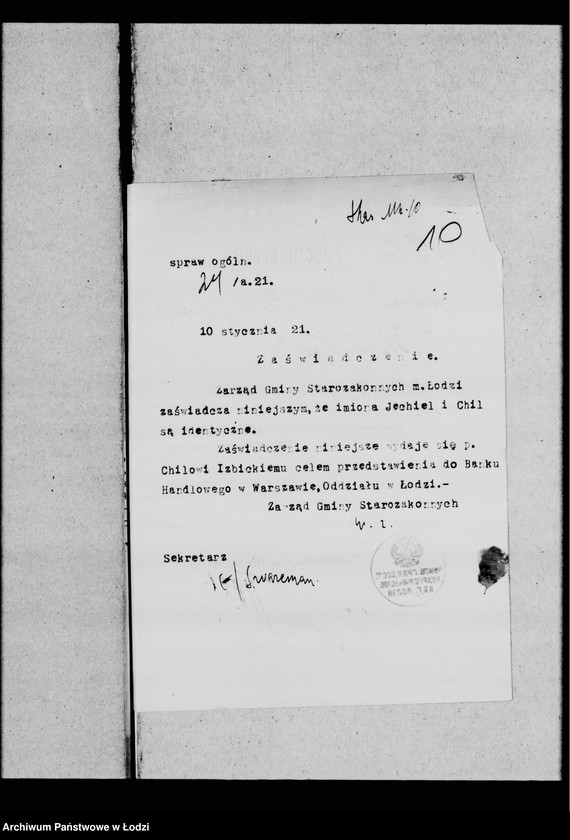 Obraz 13 z jednostki "Dotyczy zaświadczeń"