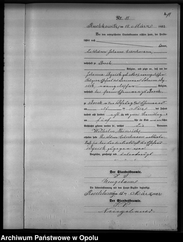 image.from.unit.number "Geburts-Neben-Register Standesamts Roschkowitz pro 1882"