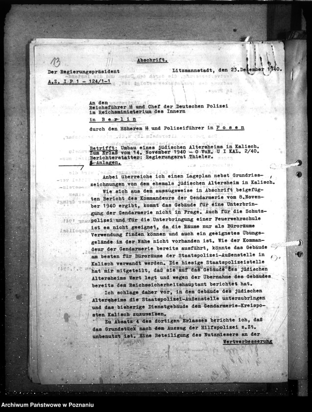 Obraz 17 z jednostki "Allgemeine Unterkunftsfragen (Dienststellen) in Litzmannstadt"
