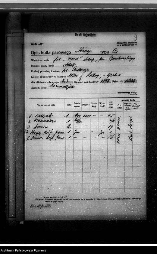 Obraz 12 z jednostki "Fabryka dywanów i chodników w Lubaszu pow. czarnkowski - St. Kluz nr fabryczny kotła 3102 nr woj. kotła 2952"