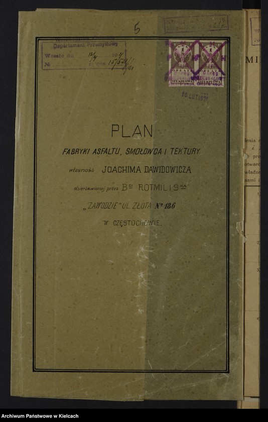Obraz 5 z kolekcji "Plany i projekty zakładów przemysłowych na terenie Częstochowy w okresie XX-lecia międzywojennego"