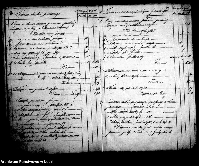 Obraz 15 z jednostki "Księga ustanowionych taks miesięcznych na chleb, bułki i mięso w m. Łodzi 1861 roku"