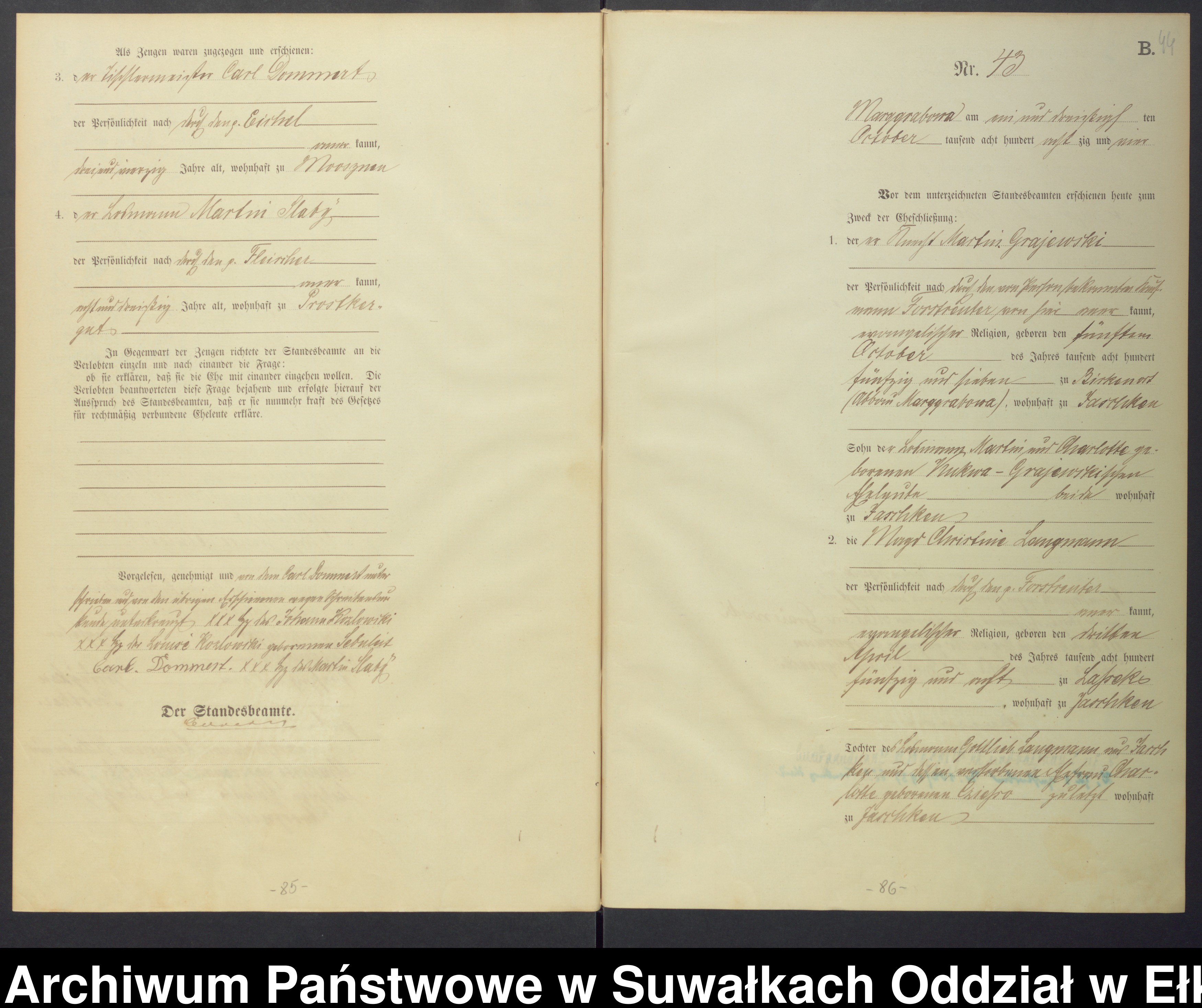 Skan z jednostki: Heiraths-Haupt-Register des Königlichen Preussischen Standes-Amtes Landgemeinde Marggrabowa Kreis Oletzko