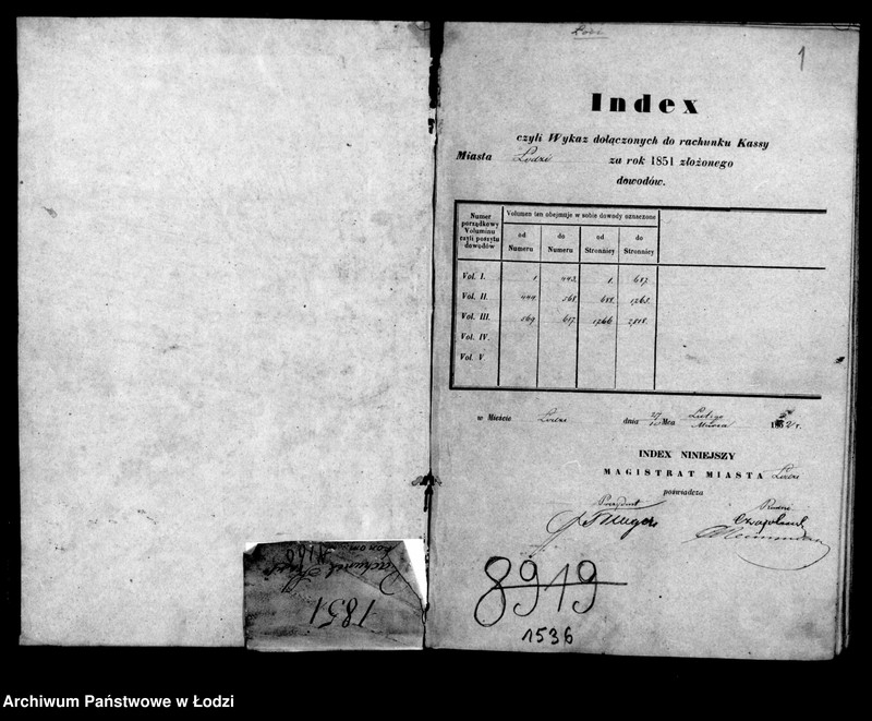 Obraz 5 z jednostki "Rachunek kasy ekonomicznej m. Łodzi na rok 1851"