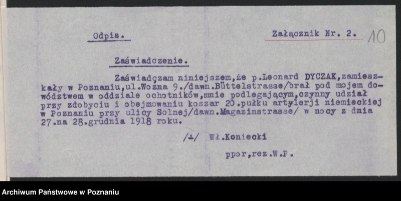 Obraz 12 z jednostki "Koło - Poznań przebieg służby wojskowej Leonarda Dyczaka."