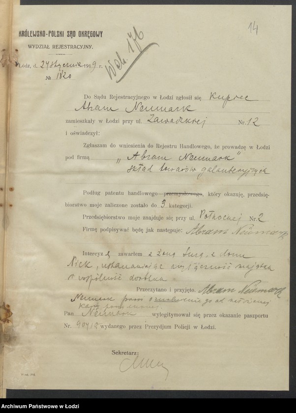 Obraz 16 z jednostki "Abram Neumark- skład towarów galanteryjnych"