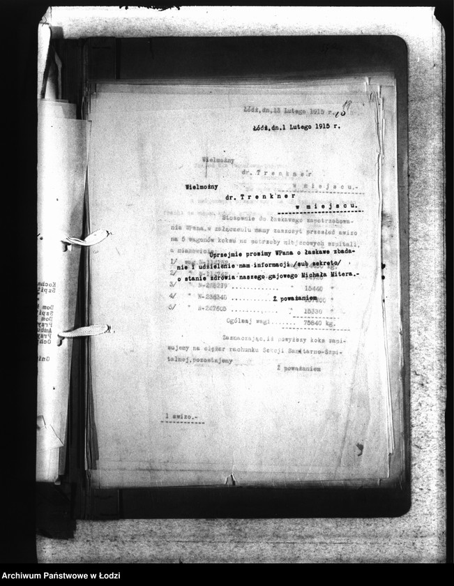 Obraz 15 z jednostki "Do Sekcji Sanitarno-Szpitalnej [korespondencja]"