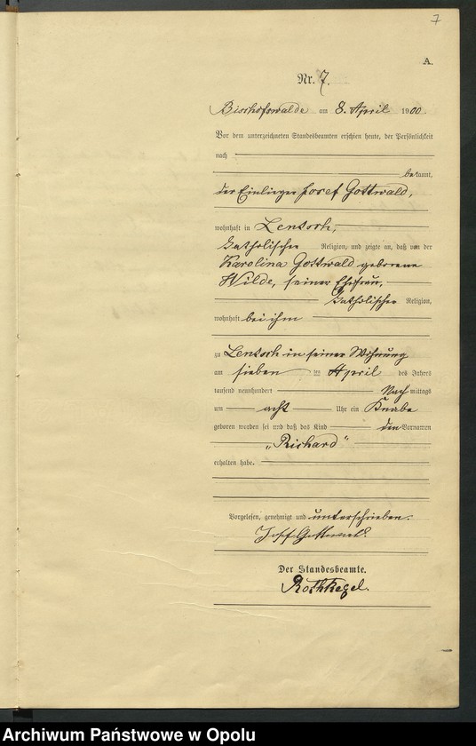 Obraz 11 z jednostki "Geburts-Haupt-Register des Standsamts Bischofswalde pro 1900"