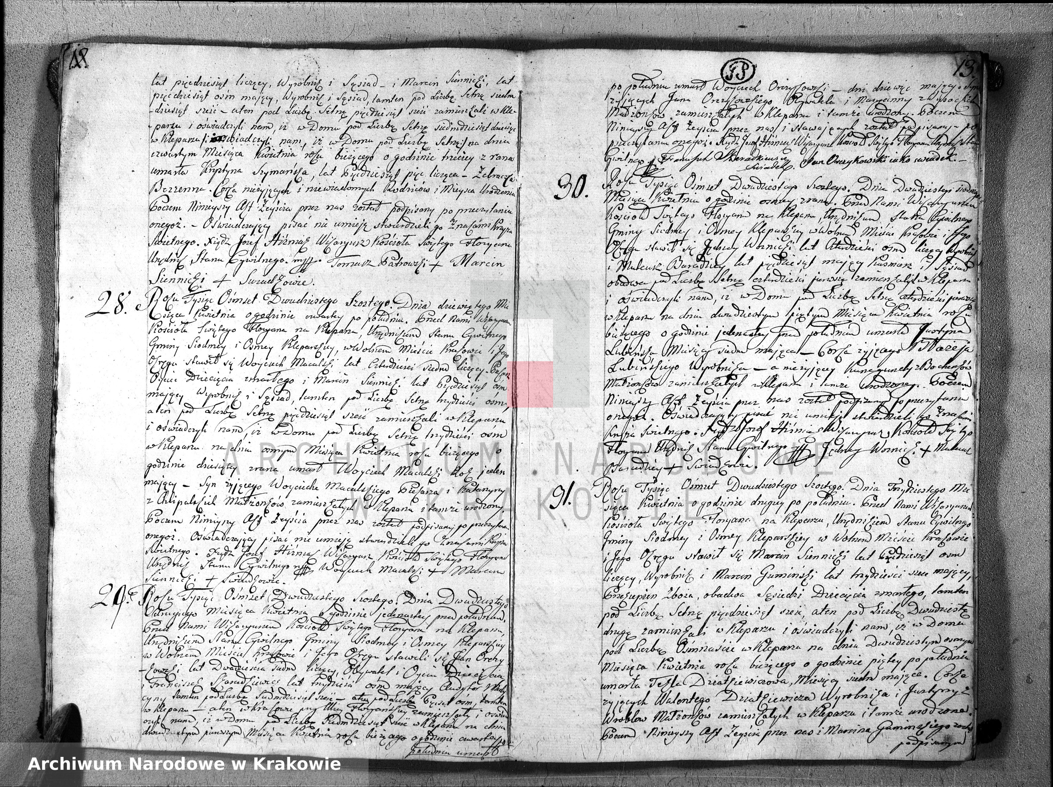 Skan z jednostki: Księga Aktów Zeyścia Parafii Sgo Floryana na Rok 1826ty