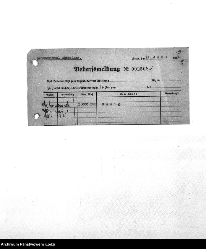 Obraz 8 z jednostki "Bedarfsmeldungen [Zapotrzebowania na żywność]"