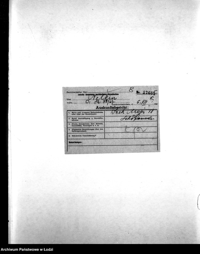 Obraz 11 z jednostki "[Korespondencja z wydziałami gettowymi; z osobami prywatnymi w różnych krajach w sprawie informacji o mieszkańcach getta]"