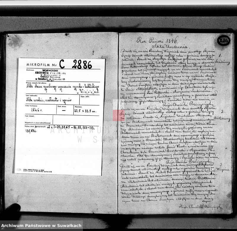 image.from.unit.number "Duplikat aktów urodzenia, zaślubienia i zejścia parafii wieysieyskiey z roku 1846"