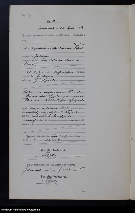 Obraz 14 z jednostki "Sterbe-Haupt-Register Nr 1 - 40"