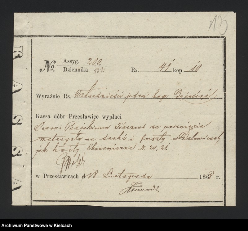 image.from.unit.number "Dowody rozchodu kasy dóbr Przęsławice od 1 listopada do 28 lutego 1869 roku"