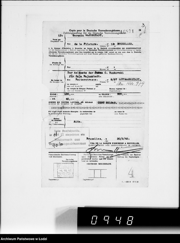 Obraz 7 z jednostki "[Przekazy pieniężne zagraniczne na Sonderkonto nr 12300 na adres Ch.Rumkowskiego]"