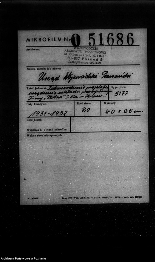 Obraz 2 z jednostki "Zatwierdzenie projektu urządzania zakładu przemysłowego Firmy Płótno S. Akcyjna W Stęszewie powiat poznański nr 516"