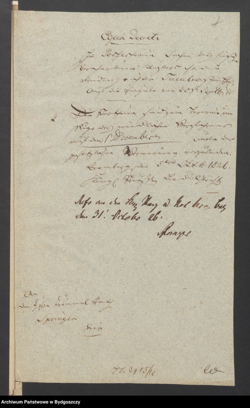 image.from.unit.number "Acta Manualia des Regierungs Fiscalats in Bromberg in Sachen des Bernardiner Kloster in Bromberg weder die Friedens Richter Taeuenbnersche Erben wegen Turbation in Besitz einer Wiese"