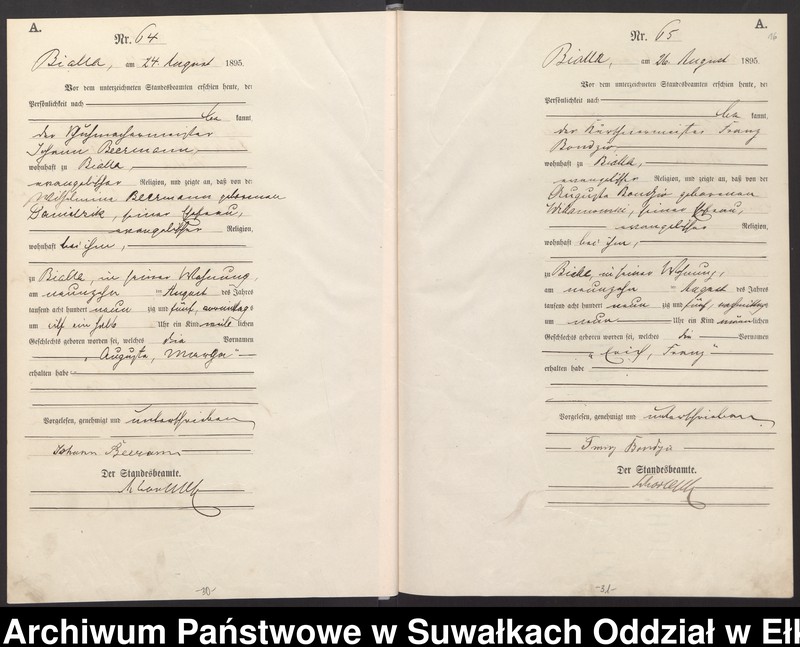 image.from.unit.number "[Geburts-Haupt-Register des Königlichen Preussischen Standes-Amtes Bialla Kreis Johannisburg]"
