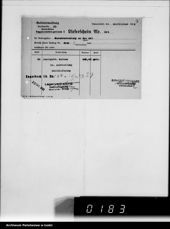 Obraz 7 z jednostki "Warenverwertung am Lager 91. [Aufträge] 5901-5950"