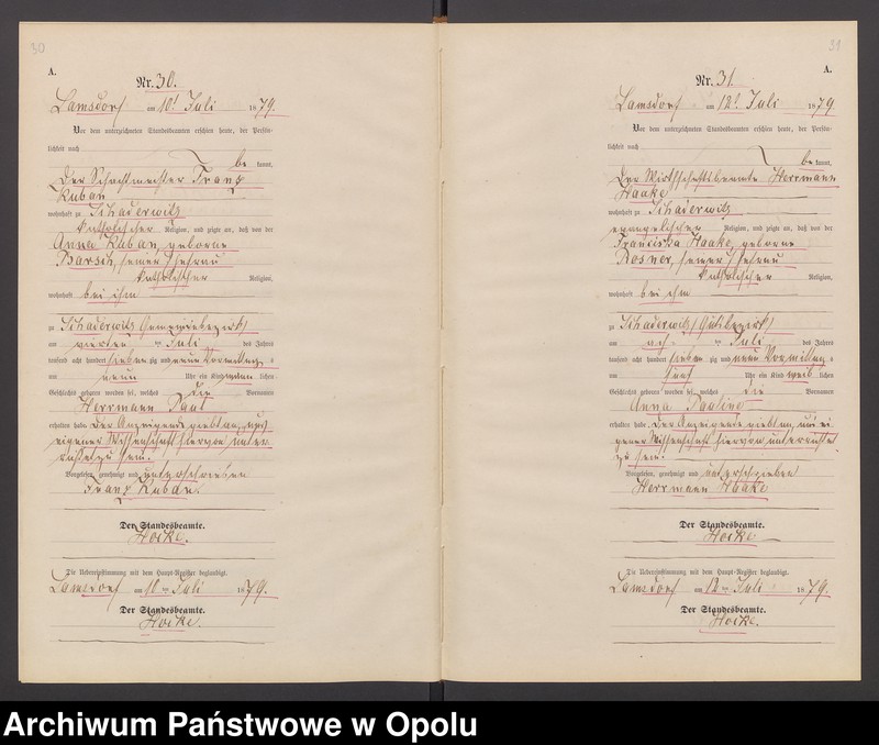 image.from.unit.number "Geburts-Neben-Register des Standesamts Lamsdorf No 15 pro 1879"