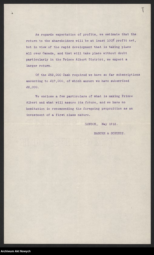 image.from.unit.number "Prince Albert (Estates) Limited (London). Sprawozdania i zestawienia, raporty i korespondencja"