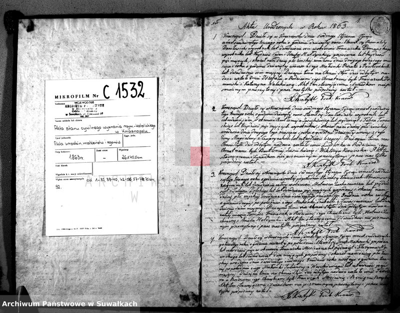 image.from.unit.number "Księga Duplikat Aktów Urodzenia, Zaślubienia i Zejścia Parafii Krasnopol za rok 1863."