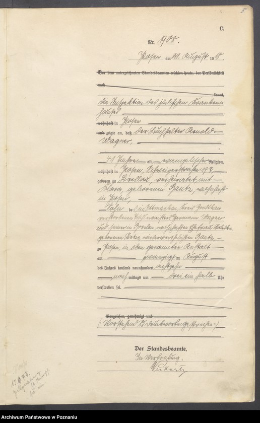 Obraz 7 z jednostki "Księga miejscowa zgonów tom V [Rejestr główny zgonów]"