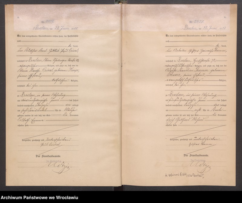 image.from.unit.number "Geburts Neben Register Standesamt Breslau III 1913 Band 7"