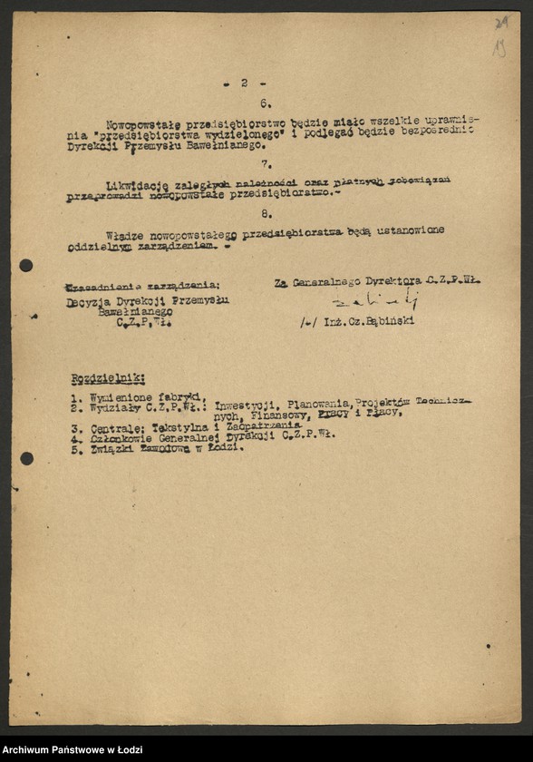 Obraz 20 z jednostki "Zarządzenia Generalnego Dyrektora Centralnego Zarządu Przemysłu Włókienniczego"