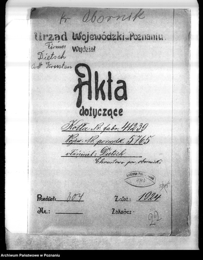 Obraz 4 z jednostki "Majętność Chrustowo pow. obornicki własność Dietsch nr woj. kotła 5765"