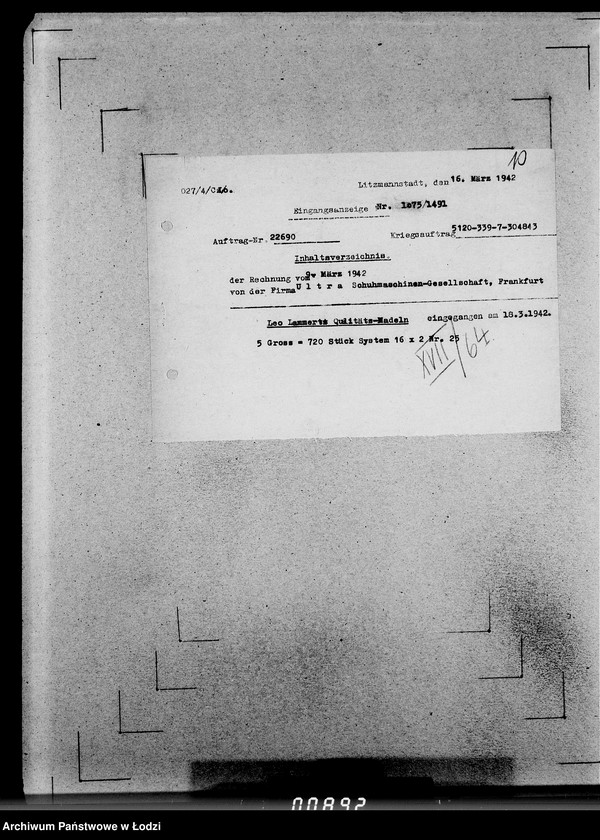 Obraz 14 z jednostki "339 Filztiefel U-Z.[Korespondencja i zamówienia]"