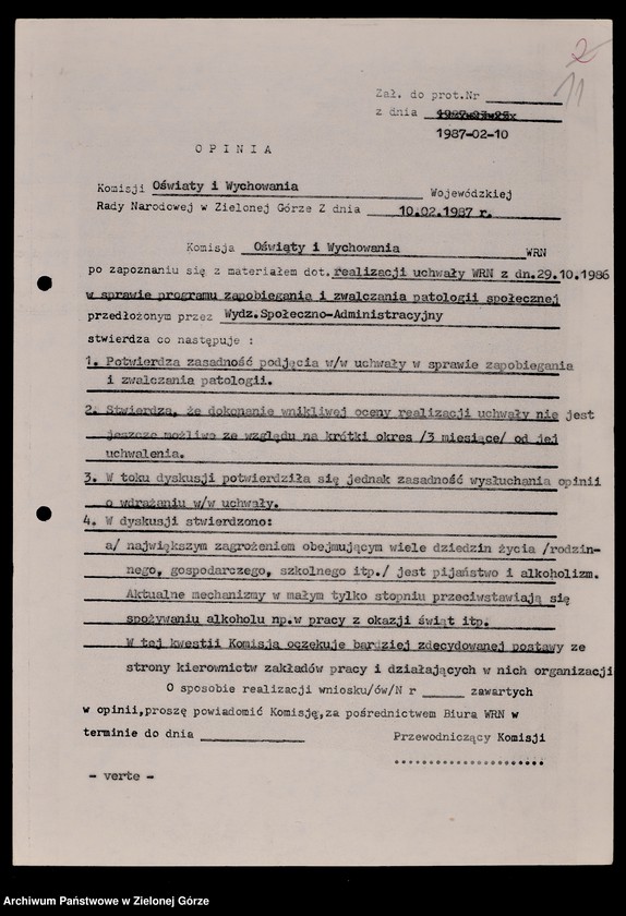 image.from.unit.number "Protokóły z posiedzeń Komisji Oświaty i Wychowania Wojewódzkiej Rady Narodowej w Zielonej Górze; Nr 2 - 5 "