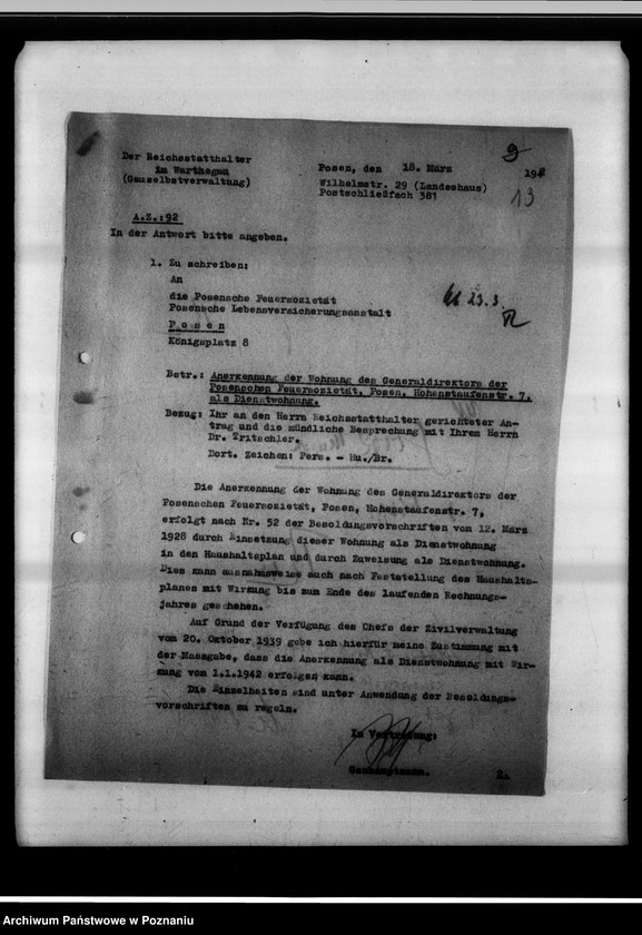 Obraz 17 z jednostki "Aufsicht über die Posensche Feuersozietät."