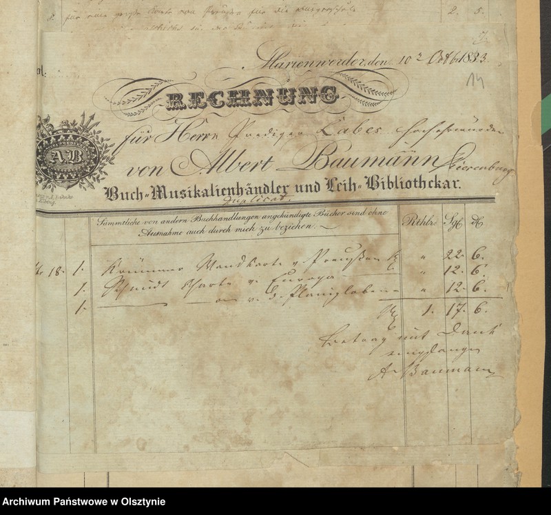 image.from.unit.number "Riesenburgschen Schul-Cassen- Rechnung"