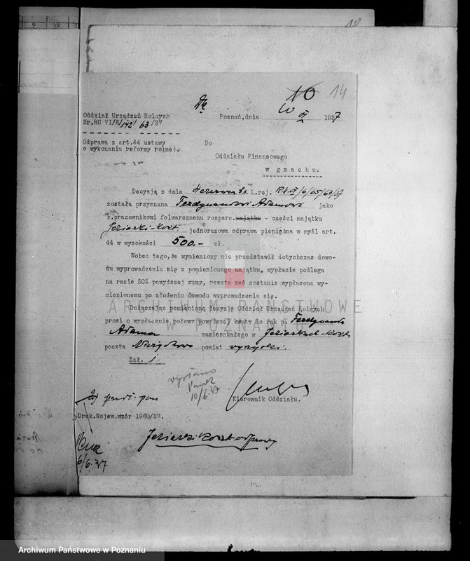 Obraz 18 z jednostki "Jeziorki-Kosztowskie odprawy z art.. 44 ustawy o wykonaniu reformy rolnej"