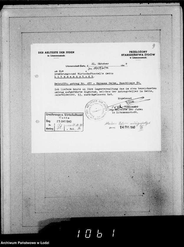 Obraz 13 z jednostki "286-320 [Wnioski ludności nieżydowskiej wysiedlonej z Getta o zwrot rzeczy pozostawionych w dawnym miejscu zamieszkania]"