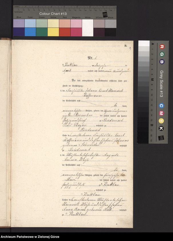 Obraz 3 z jednostki "Heiraths-Haupt-Register Standes-Amt Kuttlau 1890"