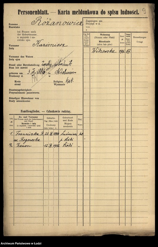 Obraz 11 z jednostki "[Spis ludności Łodzi] Rożana-Różyński"