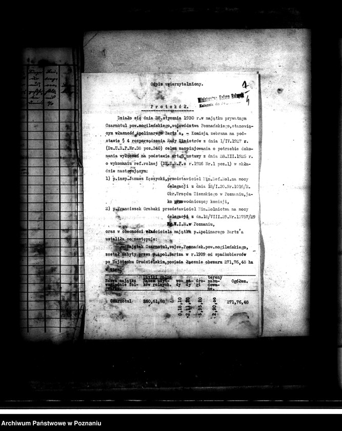 Obraz 9 z jednostki "Majątek Czarnotul powiatu mogileńskiego wyłączenie z art.. 4 i 5 ustawy o wykonaniu reformy rolnej Apolinary Bartz"