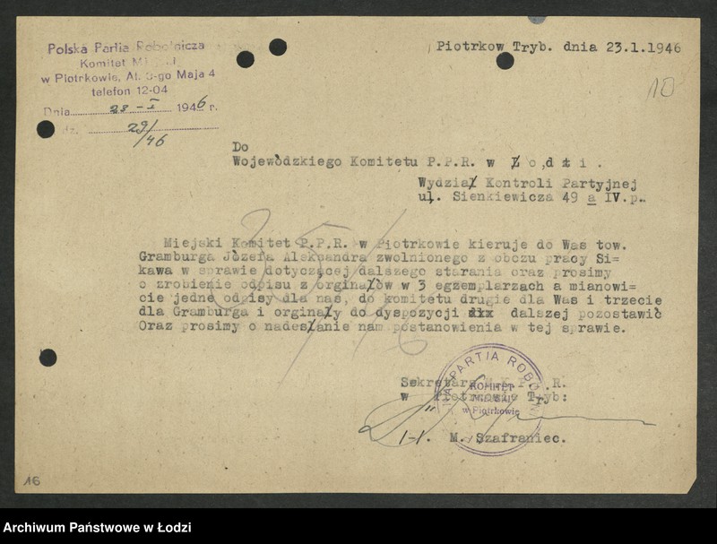 Obraz 11 z jednostki "Korespondencja z komitetami powiatowymi i miejskimi od P do Z"