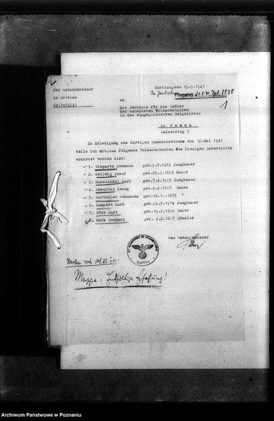 Obraz 5 z jednostki "Kreis Jarotschin (Jarocin). Zgłoszenia zmarłych i zaginionych miejscowych Niemców w 1939 roku"