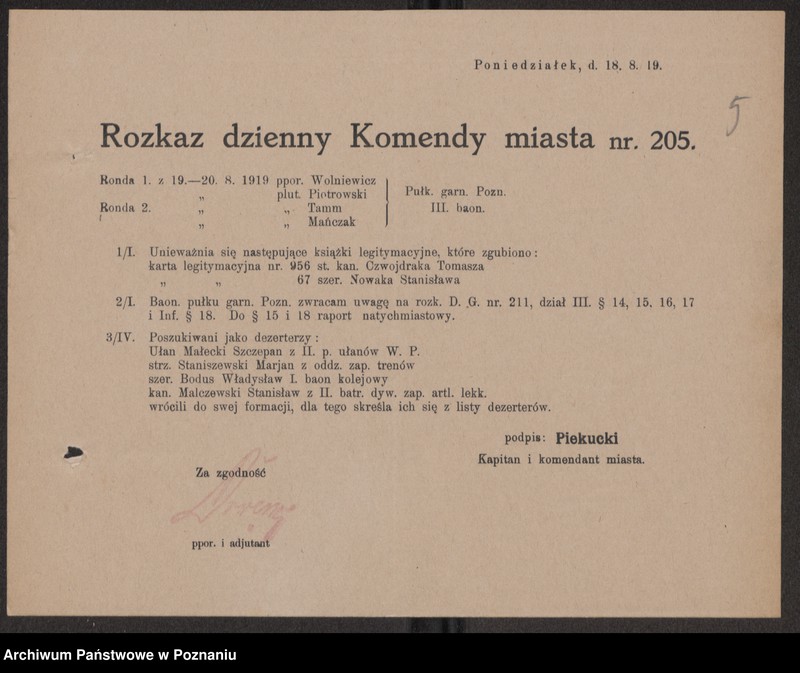 Obraz 7 z jednostki "/Rozkazy Komendy Miasta Poznania/, nr 201-339."