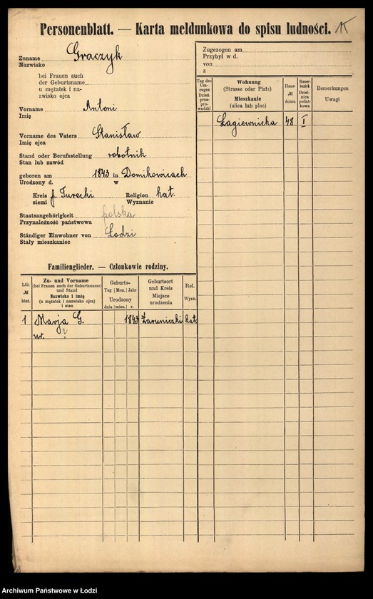 Obraz 17 z jednostki "[Spis ludności Łodzi] Graczyk - Grajlich"