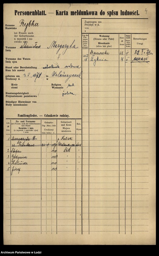 Obraz 6 z jednostki "[Spis ludności Łodzi] Rybka-Rynczkowski"
