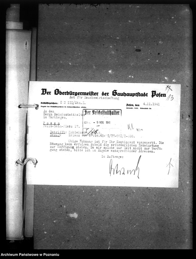 Obraz 17 z jednostki "Wohnungszuweisungen für Deutsche. Verdrängung der Polen."