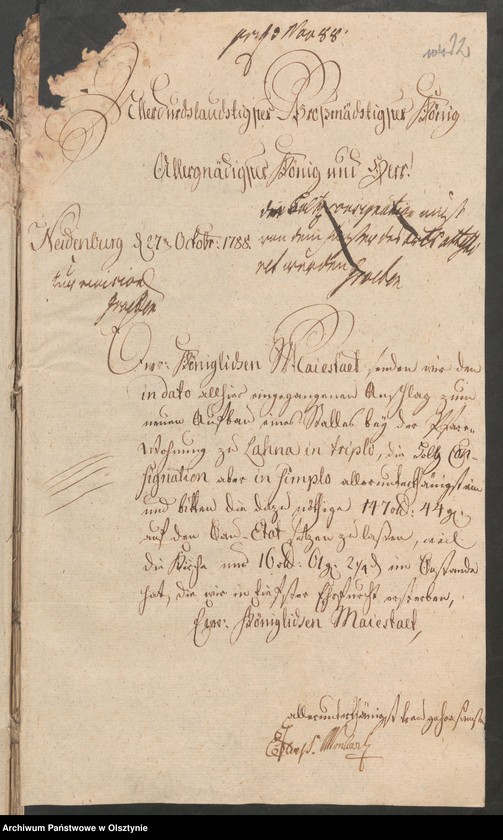 image.from.unit.number "Den Aufbau eines Stalles bei der Pfarr=Wohnung in Lahna [Łyna]"